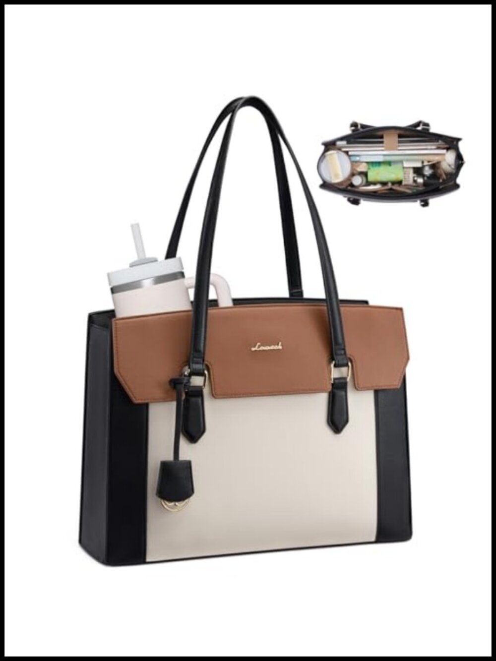 LOVEVOOK 15.6" Laptop Tote Bag PU Leather Briefcase with 11 Pockets